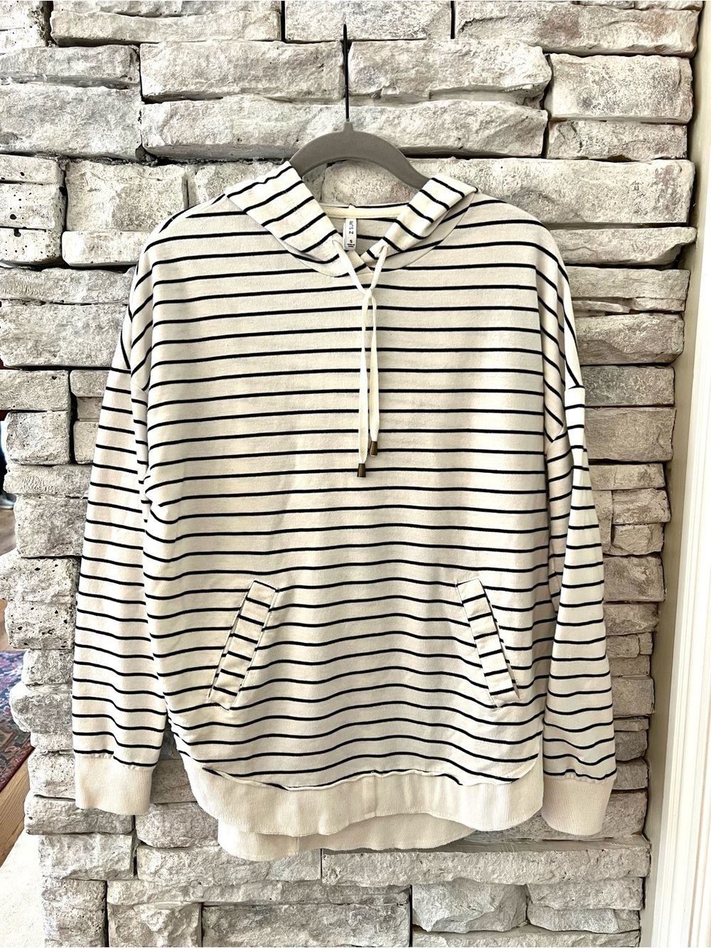 Z Supply Cream with Black Stripes Sweatshirt Pullover Coastal Casual